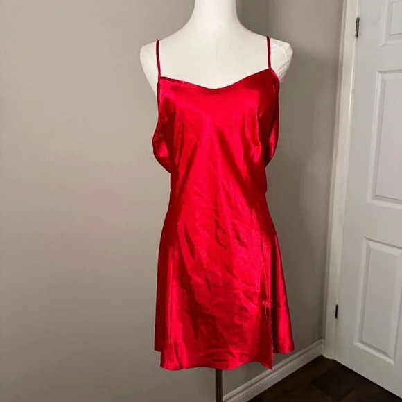 VTG  Donatella Women's Red Two-Piece Robe/Slip Dress Set Size XL Holiday Glam - Picture 7 of 8